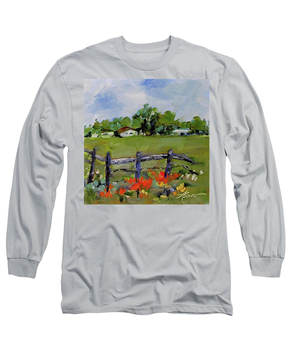 Texas Long Sleeve T-Shirt featuring the painting Corner Lot, Texas Style by Adele Bower