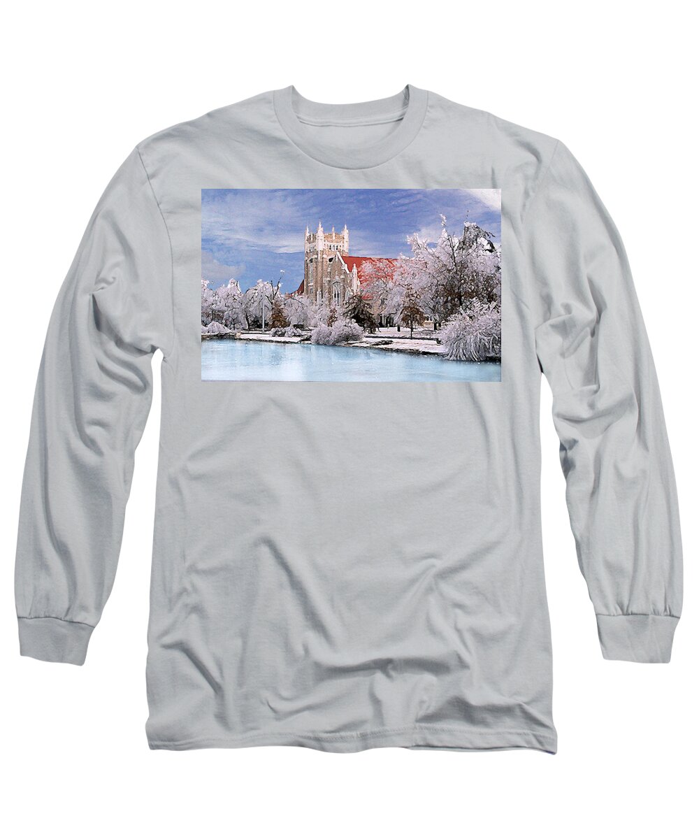 Winter Long Sleeve T-Shirt featuring the photograph Country Club Christian Church by Steve Karol