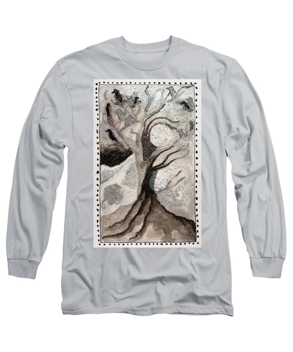 Crows Long Sleeve T-Shirt featuring the painting Courage to Stay in Winter by Corey Habbas