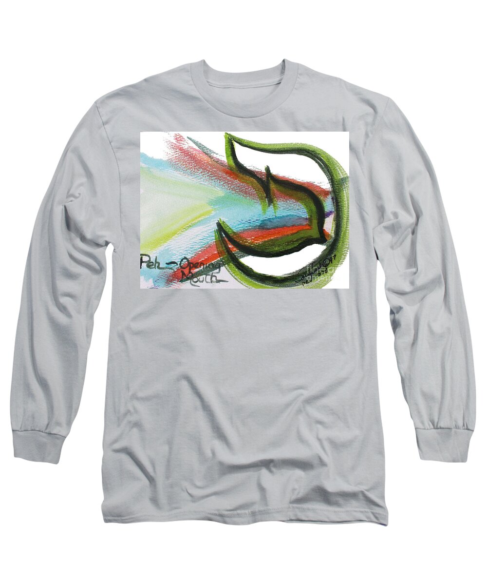 Pey Creation Mouth Judaica Hebrew Letters Jewish Long Sleeve T-Shirt featuring the painting Creation Pey by Hebrewletters SL