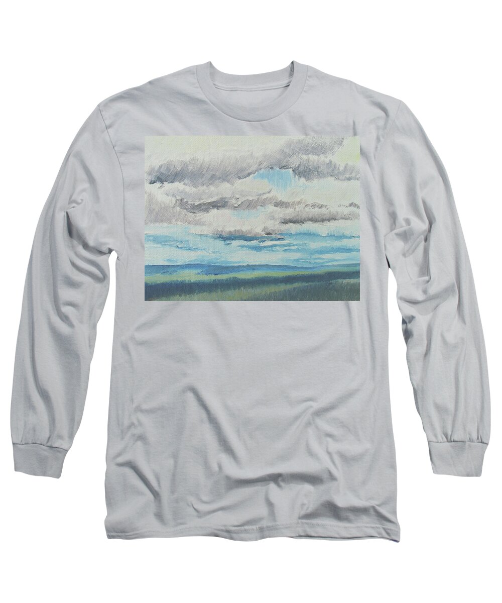 Landscape Long Sleeve T-Shirt featuring the painting dagrar over salenfjallen- Shifting daylight over mountain ridges, 7 of 12_0031-27_50x60cm by Marica Ohlsson