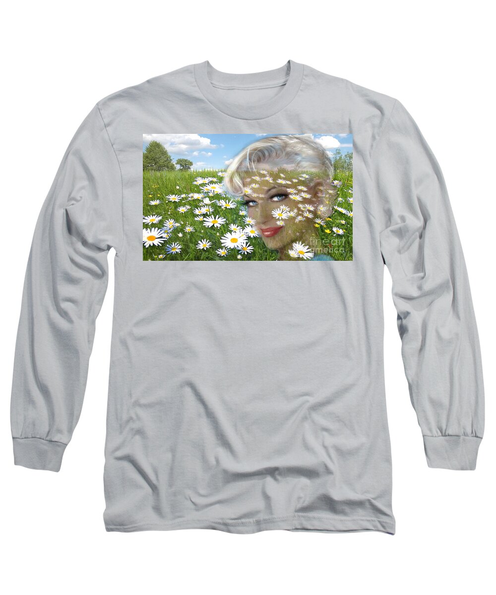 Smile Long Sleeve T-Shirt featuring the painting Daisy Hill Smile by Angie Braun