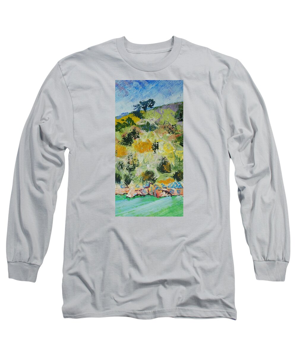 Landscape Long Sleeve T-Shirt featuring the painting Dartmouth Cliffs by Mike Jory