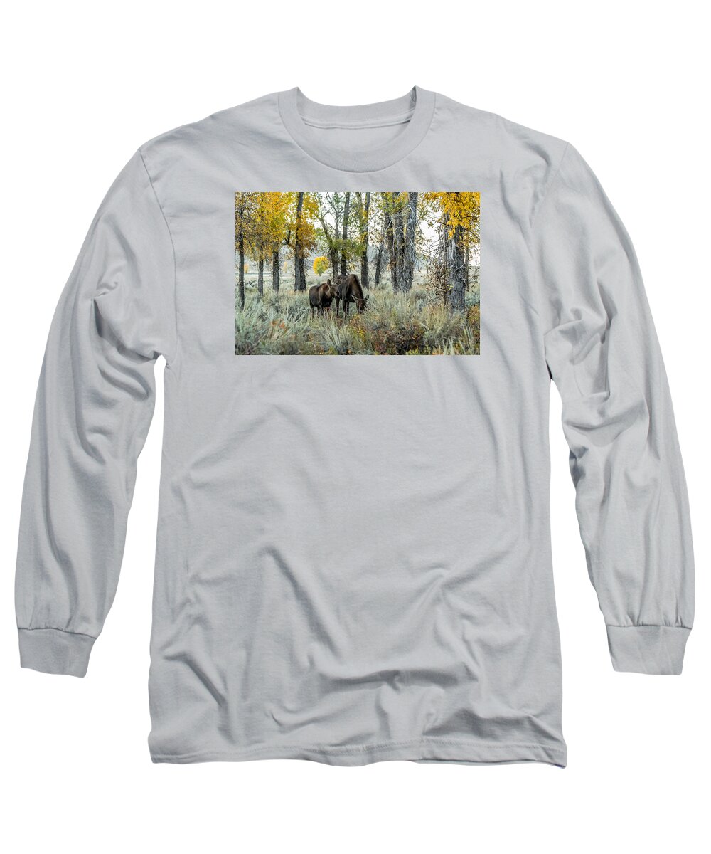 Moose Long Sleeve T-Shirt featuring the photograph Day's End At Gros Ventre by Yeates Photography