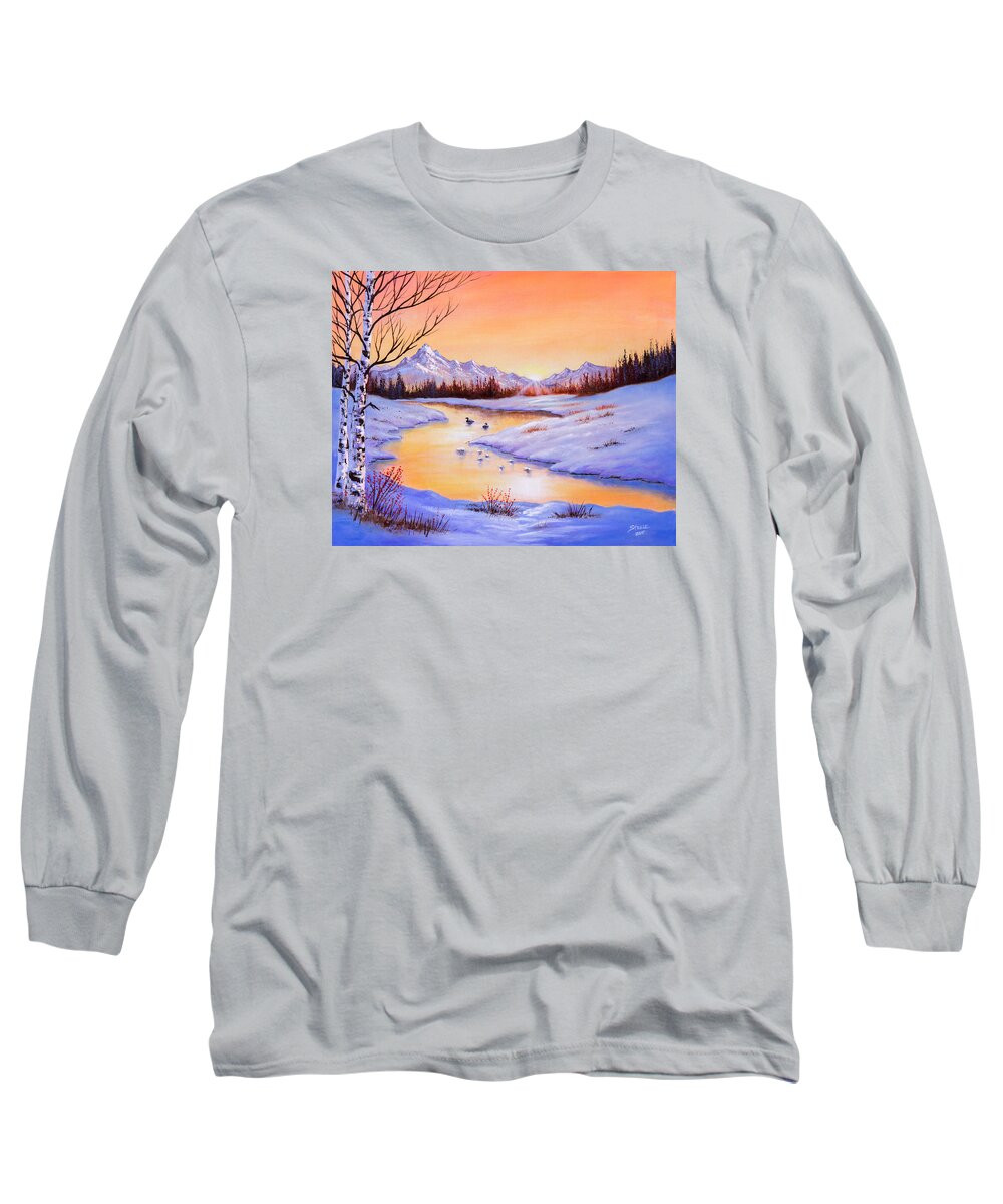 Ducks Long Sleeve T-Shirt featuring the painting December Shimmer by Chris Steele