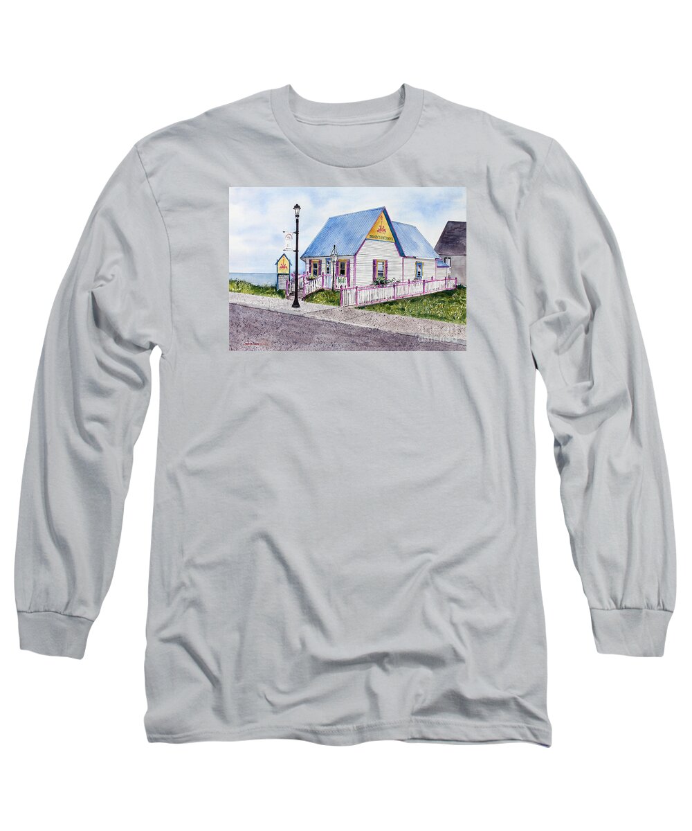 A Quaint Little Bookstore In Grand Marais Long Sleeve T-Shirt featuring the painting Drury Lane Books by Monte Toon