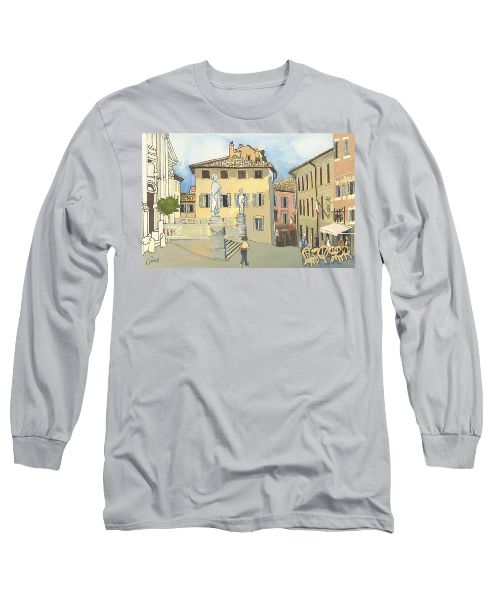 Landscape Long Sleeve T-Shirt featuring the painting Duomo - Urbino  by Joan Cordell