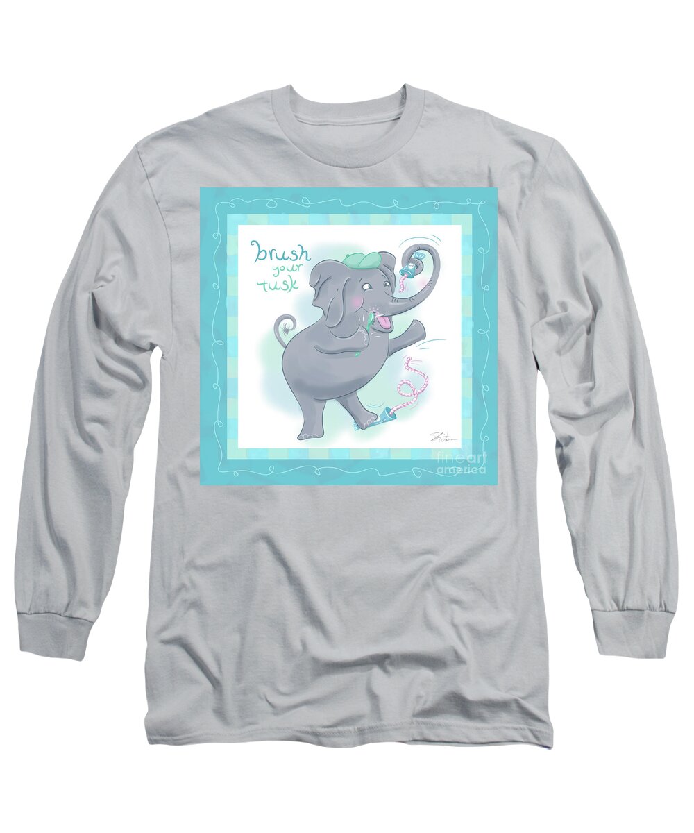 Children Long Sleeve T-Shirt featuring the mixed media Elephant Bath Time Brush your Tusk by Shari Warren