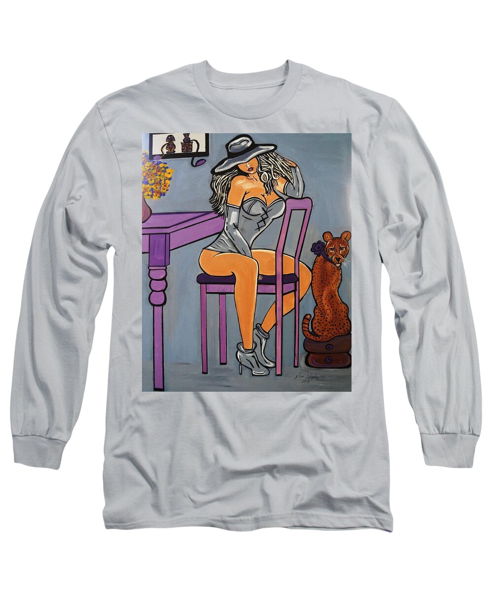 Art Deco  Emma And Me Long Sleeve T-Shirt featuring the painting Emma And Me by Nora Shepley