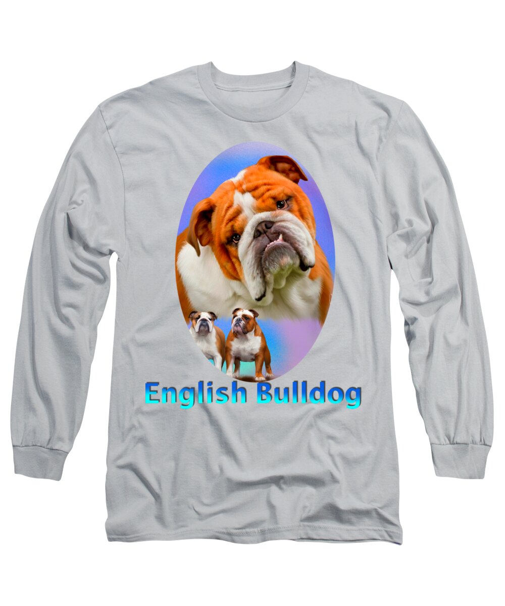 English Bulldog Long Sleeve T-Shirt featuring the painting English Bulldog With Border by Becky Herrera
