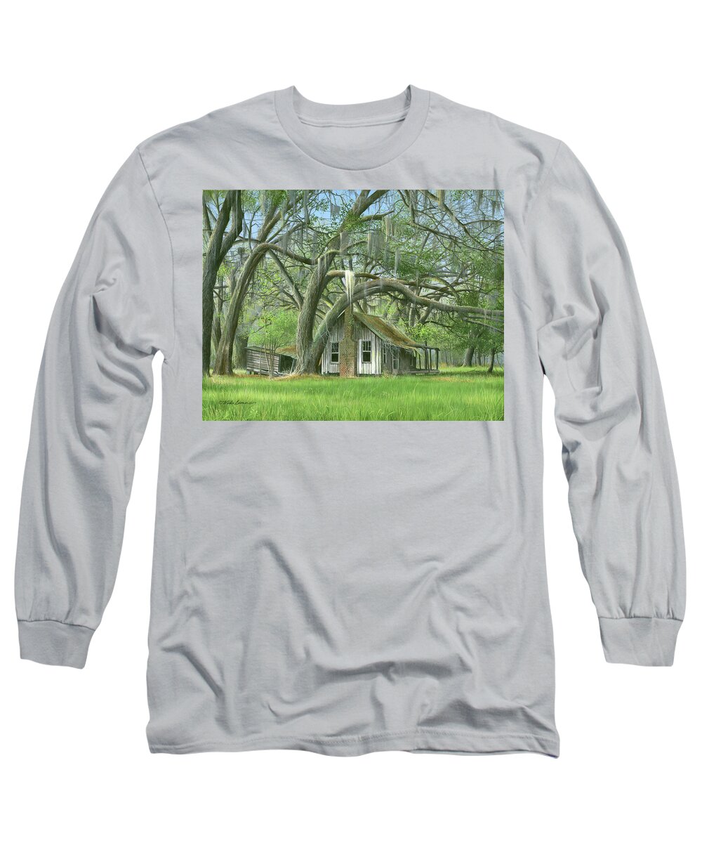 Oak Trees Long Sleeve T-Shirt featuring the painting English Eddie Oaks by Mike Brown