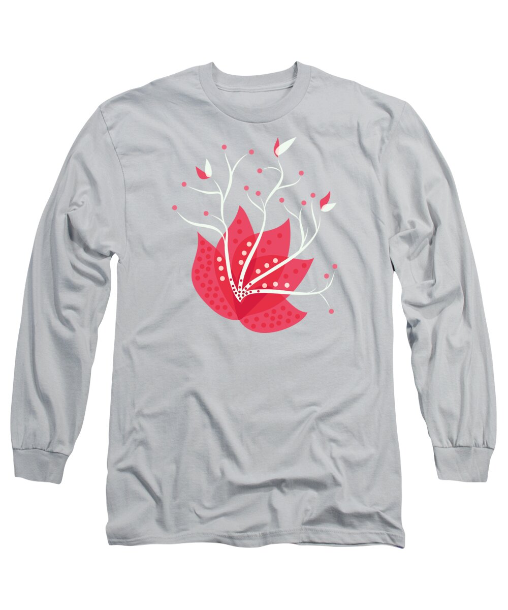 Flower Long Sleeve T-Shirt featuring the digital art Exotic Pink Flower And Dots by Boriana Giormova