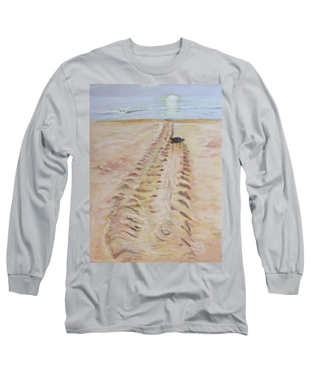 Turtle Long Sleeve T-Shirt featuring the painting False Crawl by Mike Jenkins