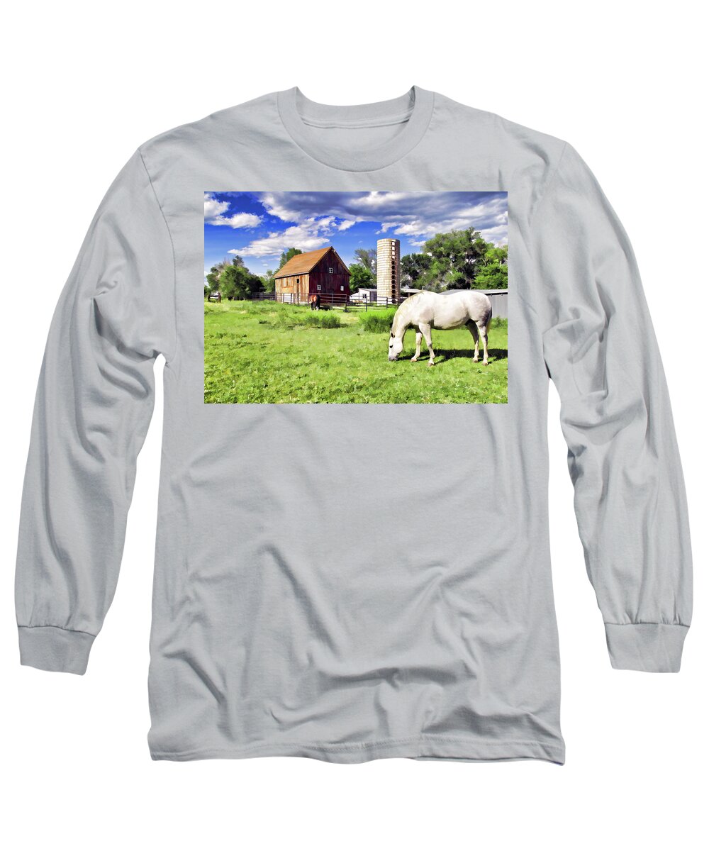 Landscape Long Sleeve T-Shirt featuring the pyrography Feeding Time by James Steele