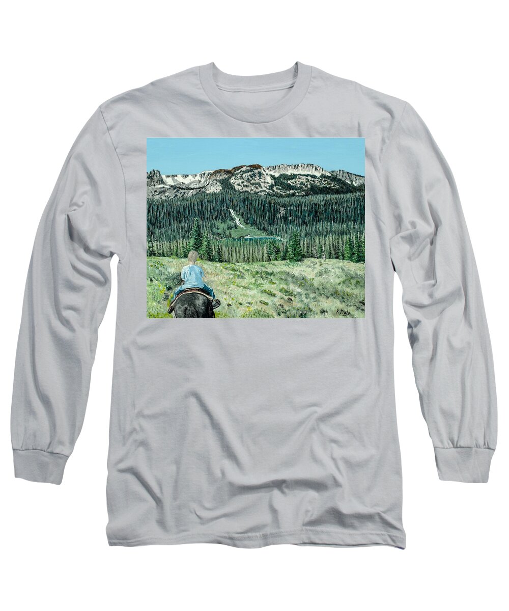 Horse Long Sleeve T-Shirt featuring the painting First ride by Kevin Daly