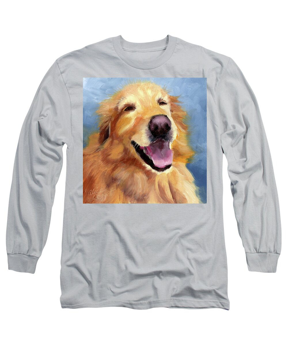 Golden Retriever Long Sleeve T-Shirt featuring the painting Fletcher Laughing by Alice Leggett