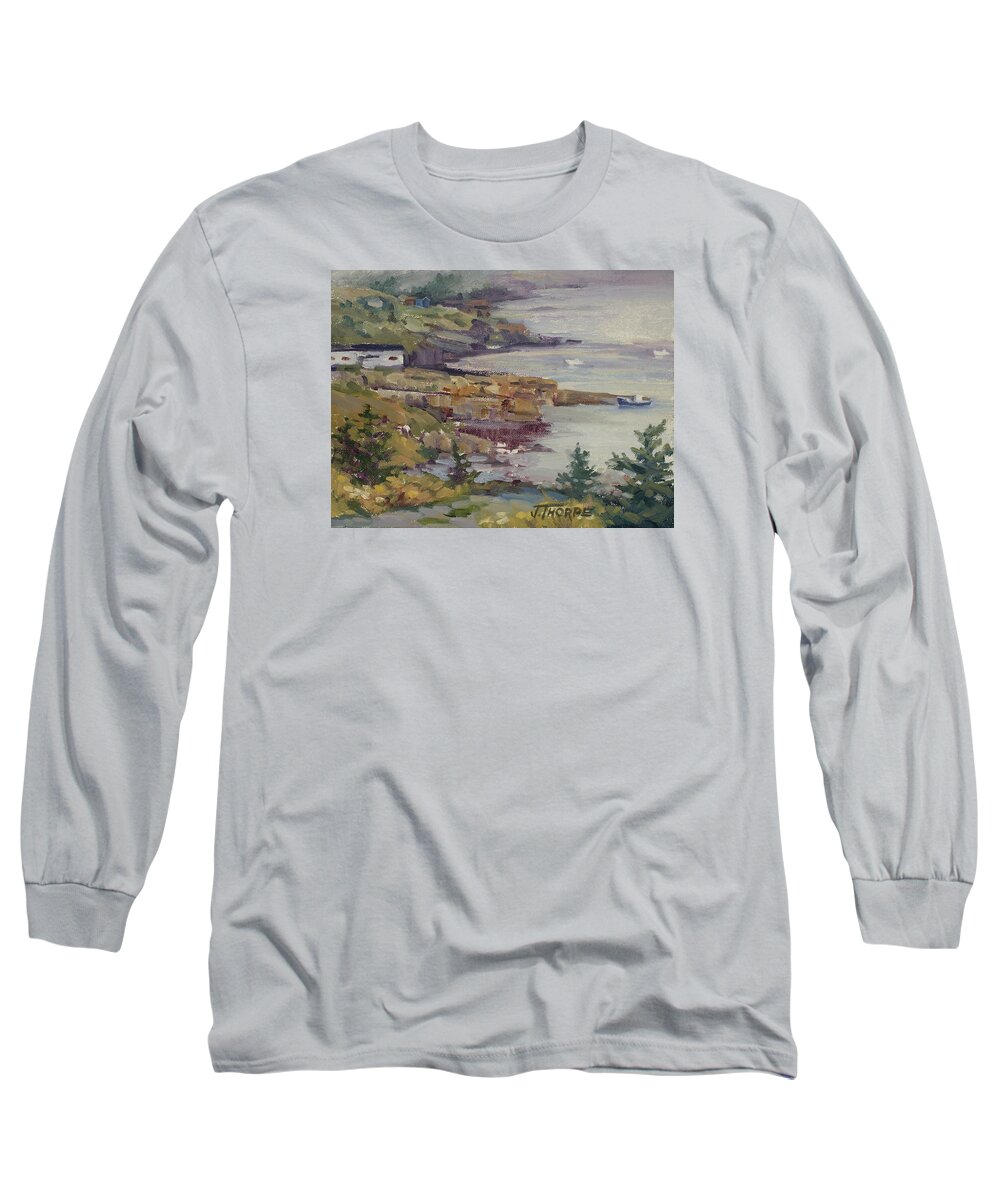 Coast Long Sleeve T-Shirt featuring the painting Fog Lifting by Jane Thorpe