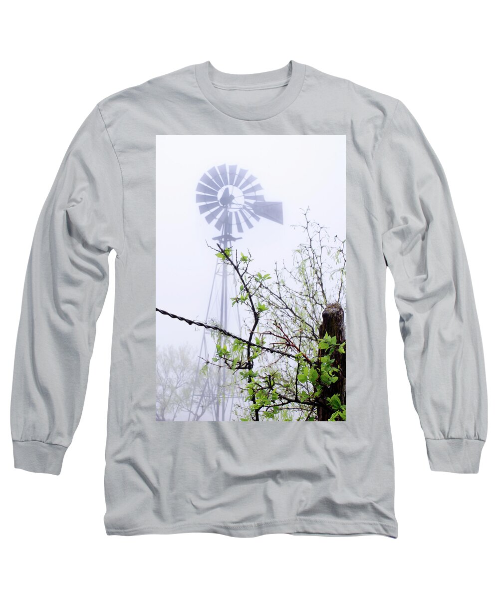 Windmill Long Sleeve T-Shirt featuring the photograph Foggy Windmill by Adam Reinhart