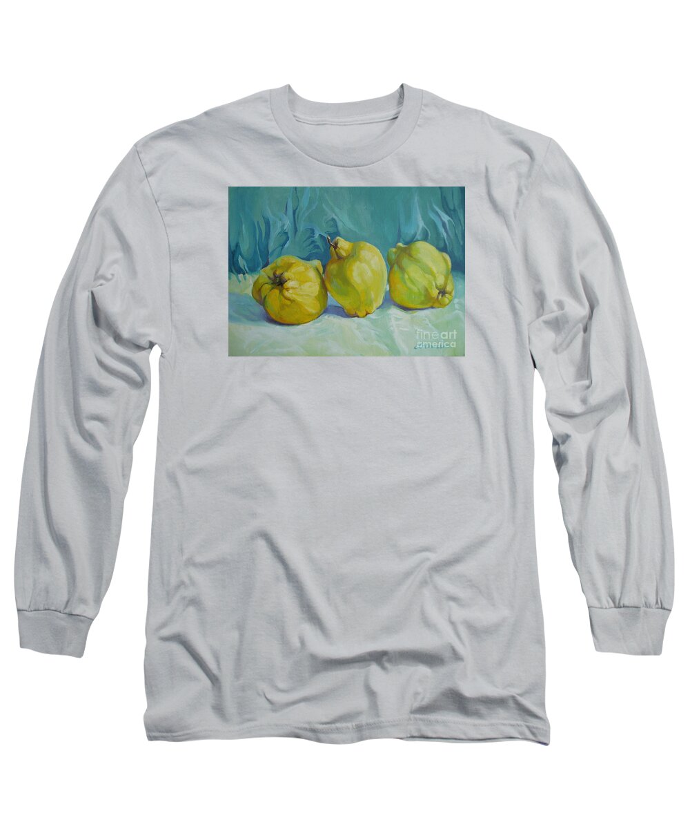 Quince Long Sleeve T-Shirt featuring the painting Fragrance of autumn by Elena Oleniuc