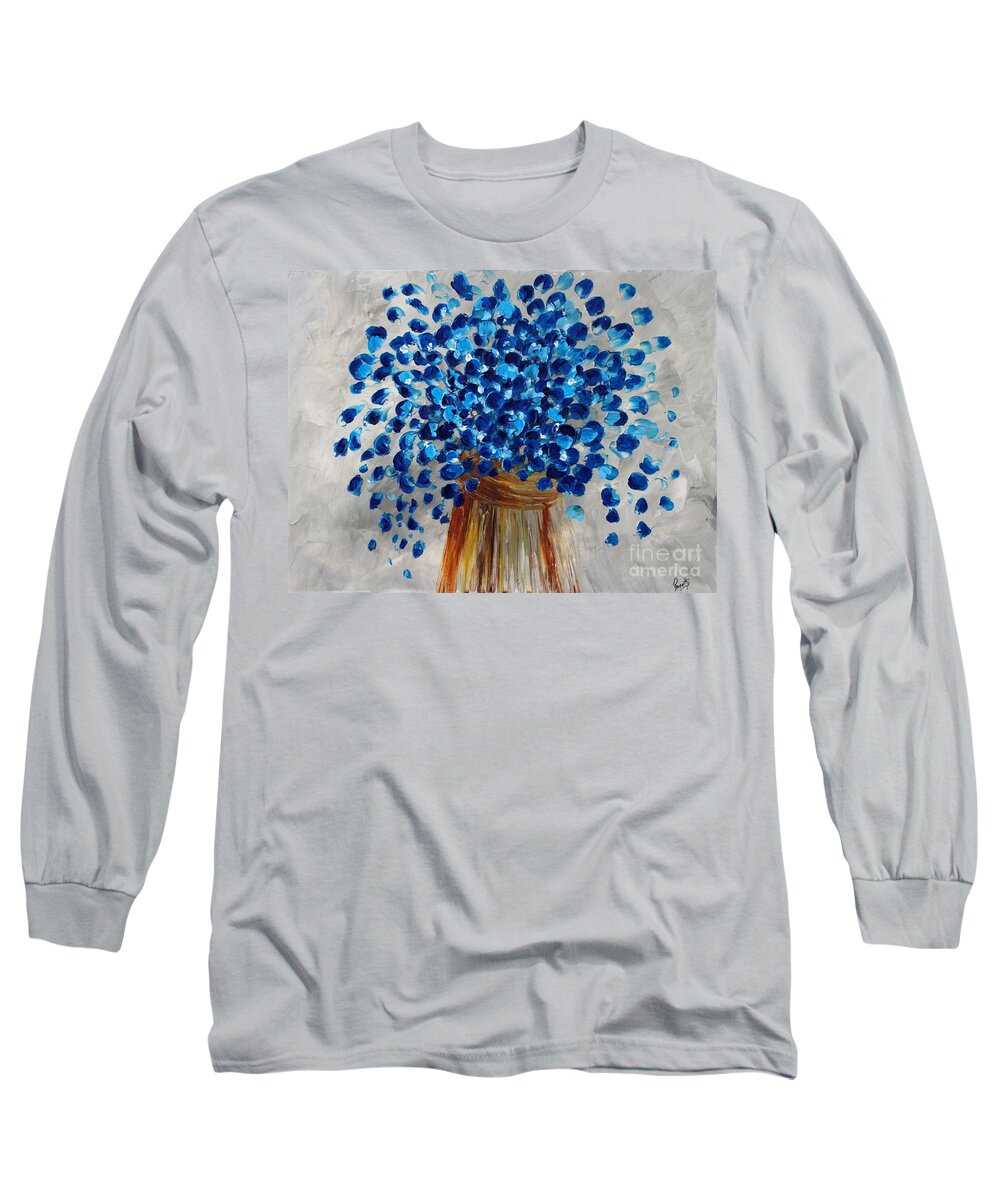 Blue Flower Long Sleeve T-Shirt featuring the painting Grace by Preethi Mathialagan