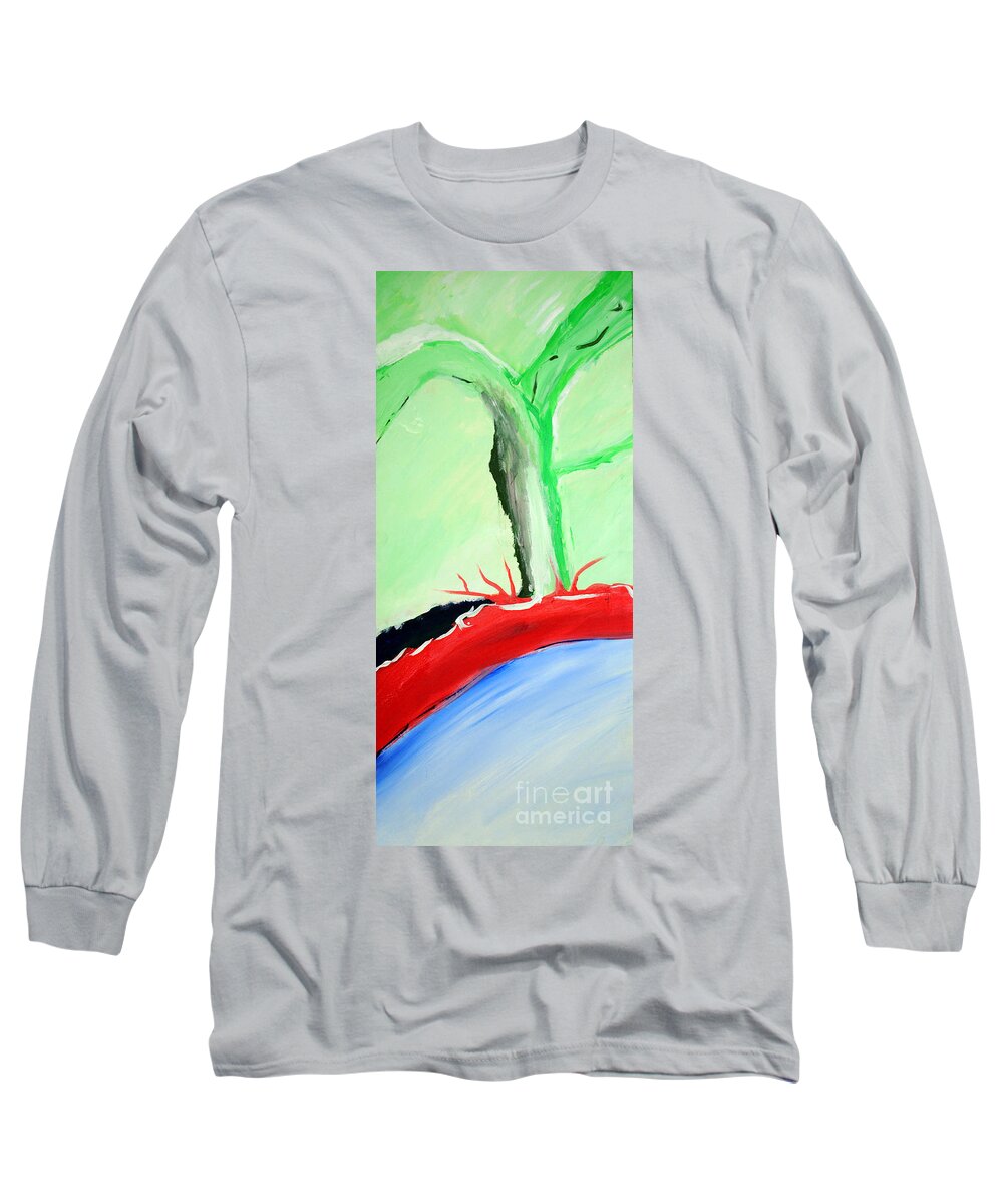 Nature Long Sleeve T-Shirt featuring the drawing Green Tree Red Ridge by George D Gordon III