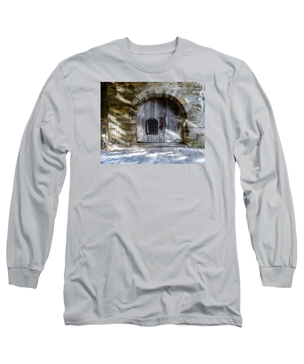 Door Long Sleeve T-Shirt featuring the photograph Guard Tower Door - Rothenburg by Pamela Newcomb
