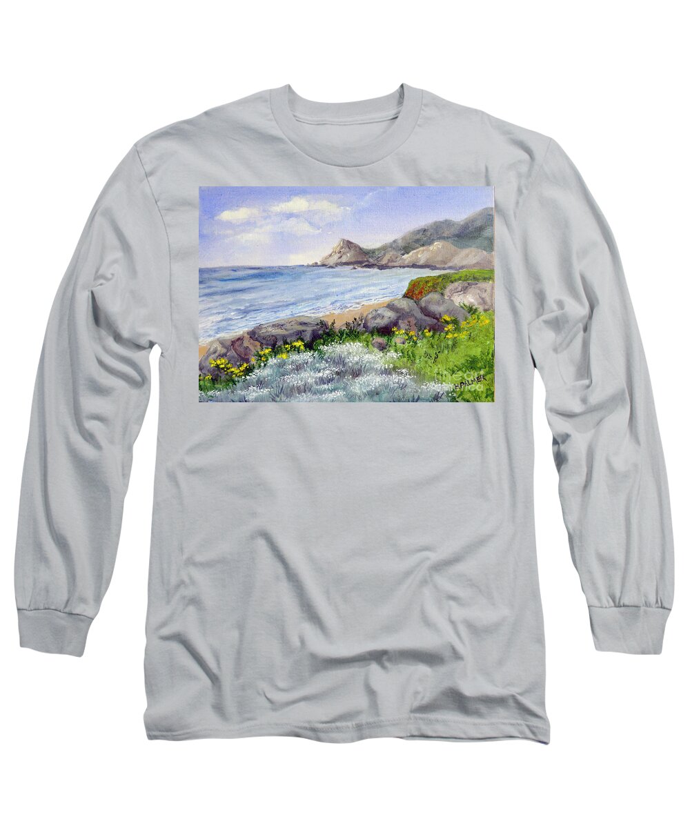 Bay Long Sleeve T-Shirt featuring the painting Half Moon Bay by Mary Palmer