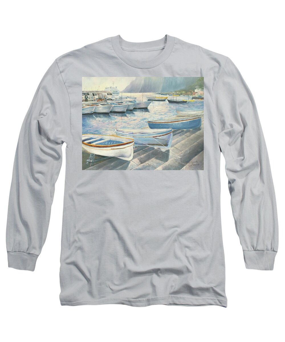 Capri Long Sleeve T-Shirt featuring the painting Harbor of Capri by ML McCormick