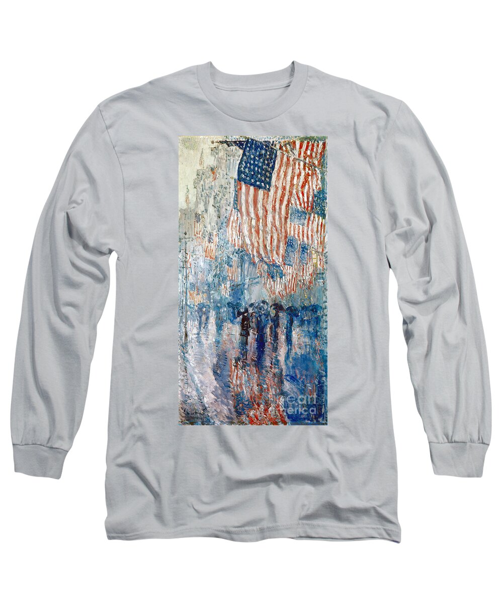 1917 Long Sleeve T-Shirt featuring the painting Avenue In The Rain, 1917 by Childe Hassam