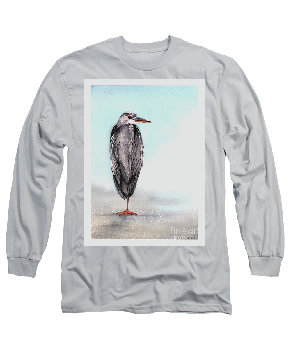 Heron Long Sleeve T-Shirt featuring the painting Heron by Hilda Wagner