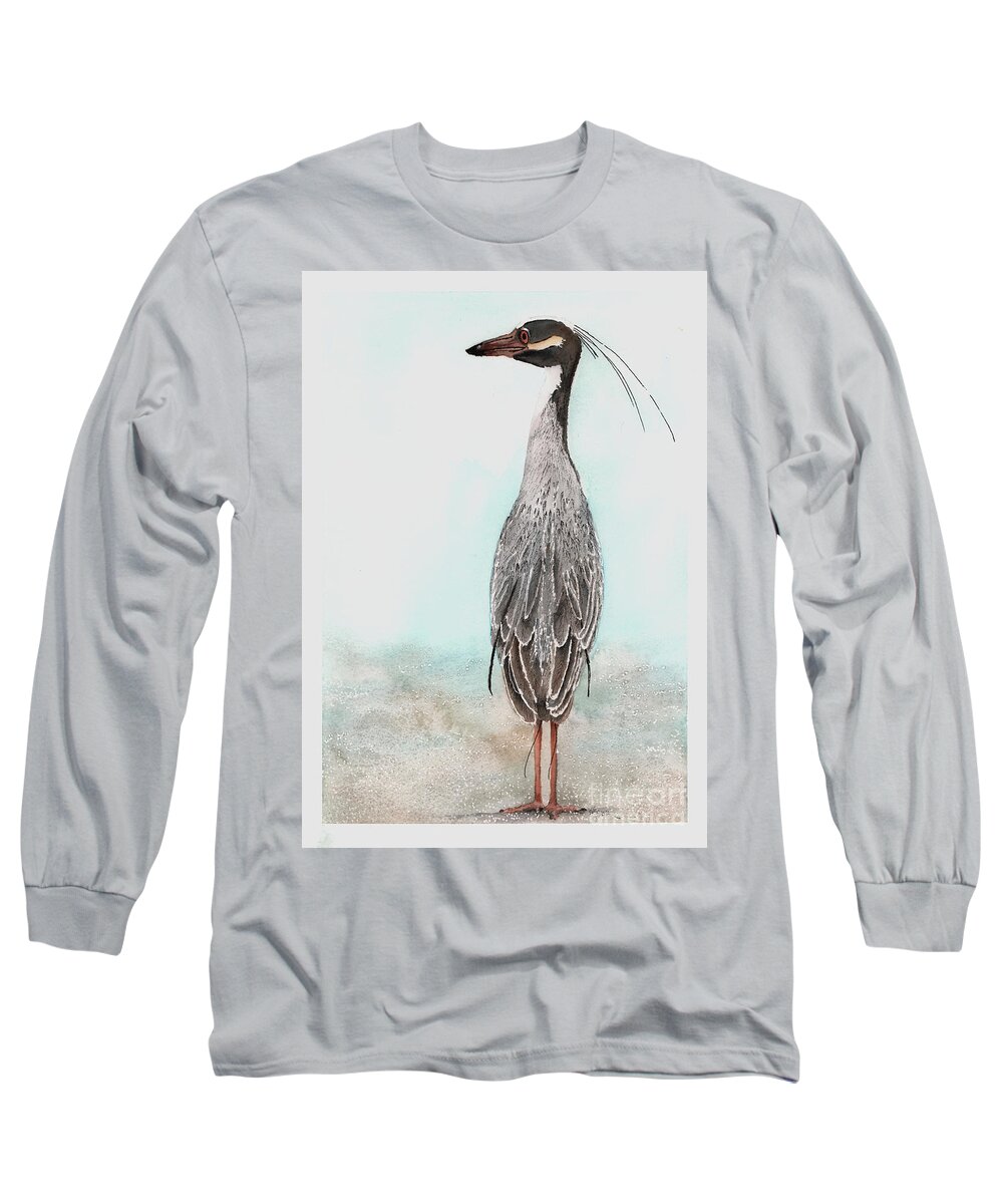 Heron Long Sleeve T-Shirt featuring the painting Heron Posing by Hilda Wagner
