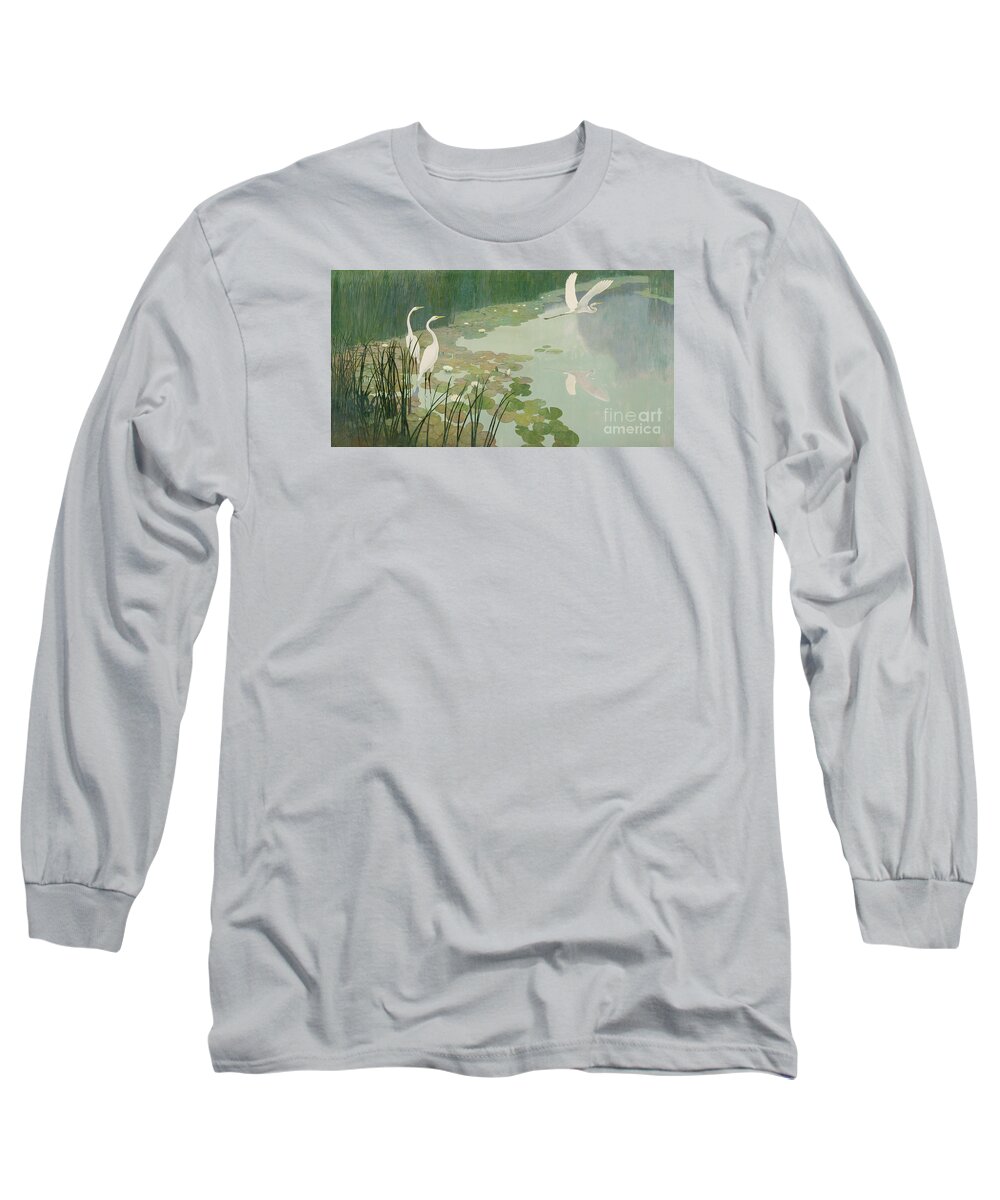 Herons In Summer Long Sleeve T-Shirt featuring the painting Herons in Summer by Newell Convers Wyeth