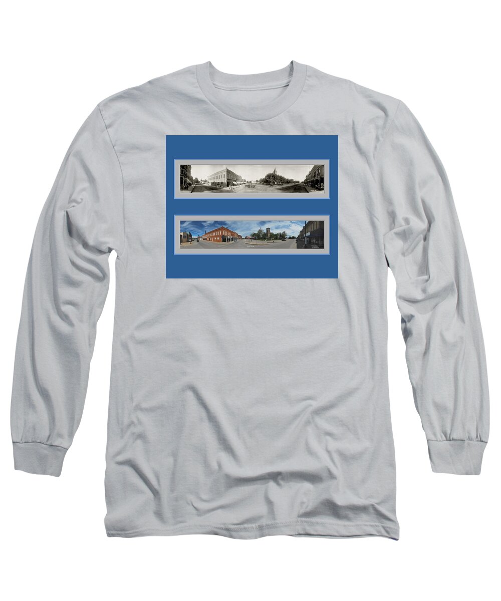 Historic Panorama Panoramic Reproduction Old New Now Then Chariton Iowa Long Sleeve T-Shirt featuring the photograph Historic Chariton Iowa Panoramic Reproduction by Ken DePue