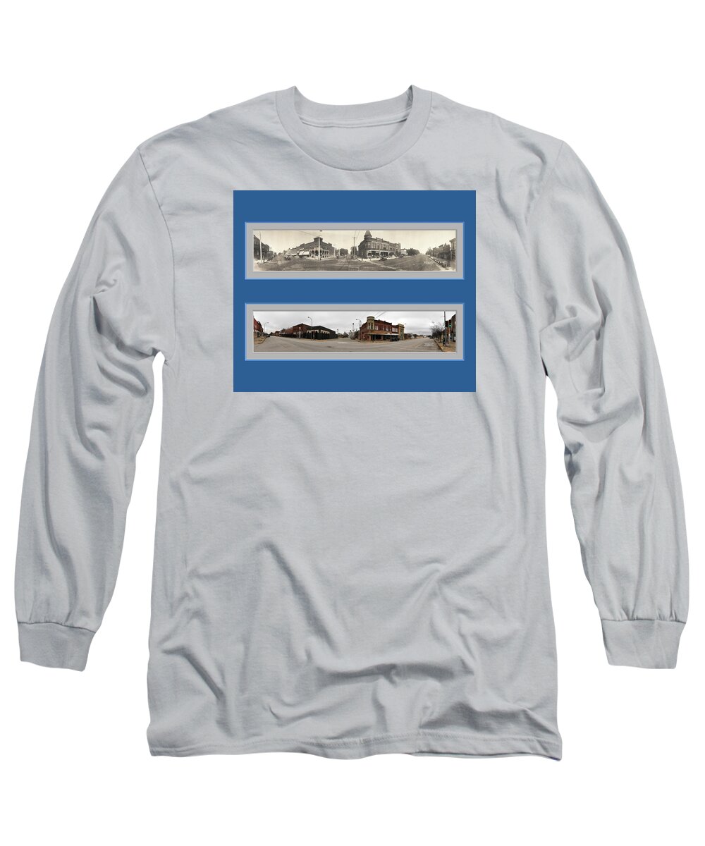 Historic Panorama Panoramic Reproduction Old New Now Then Eagle Grove Iowa Long Sleeve T-Shirt featuring the photograph Historic Eagle Grove Iowa Panoramic Reproduction by Ken DePue