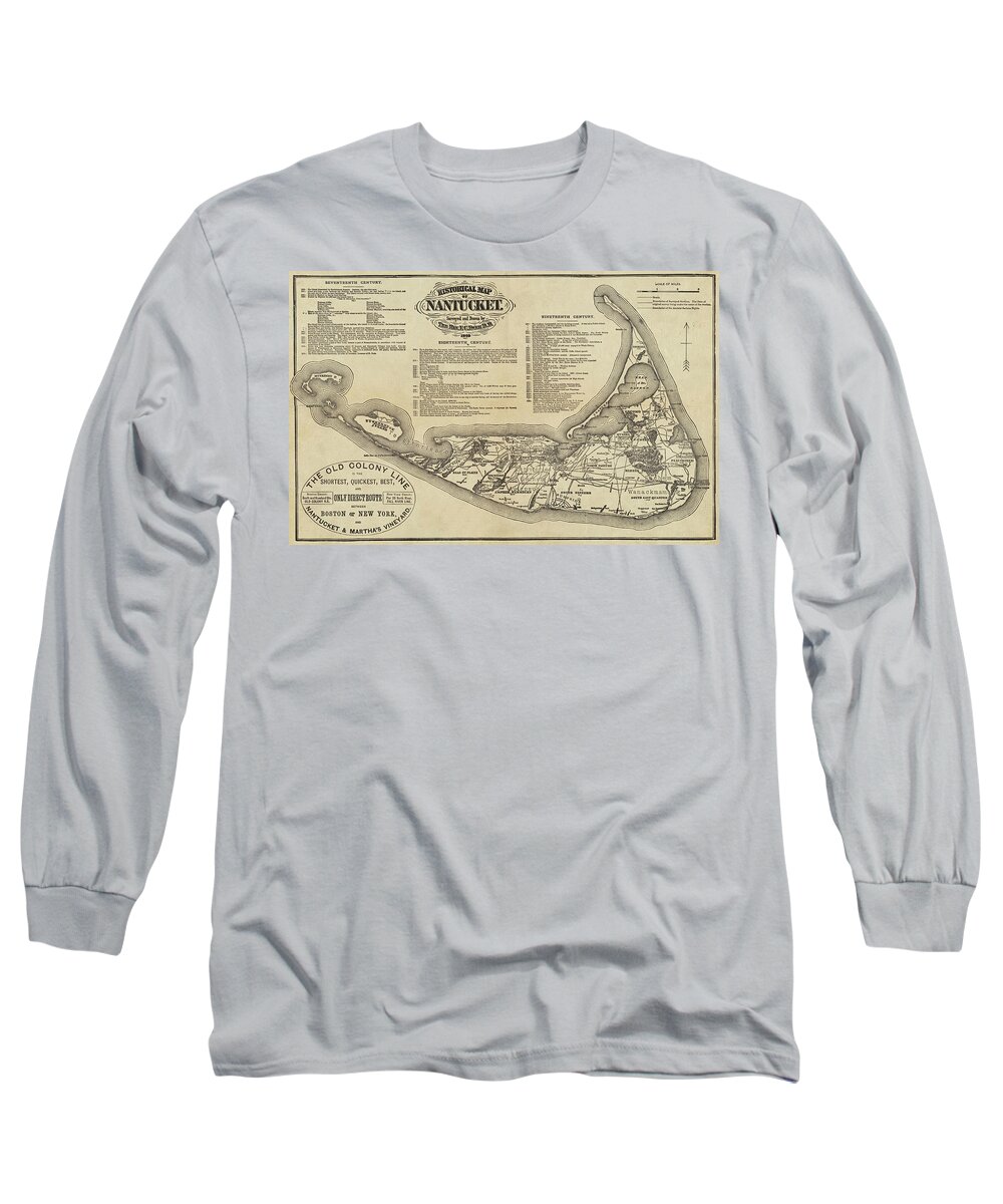Nantucket Long Sleeve T-Shirt featuring the digital art Historical Map of Nantucket from 1602-1886 by Toby McGuire