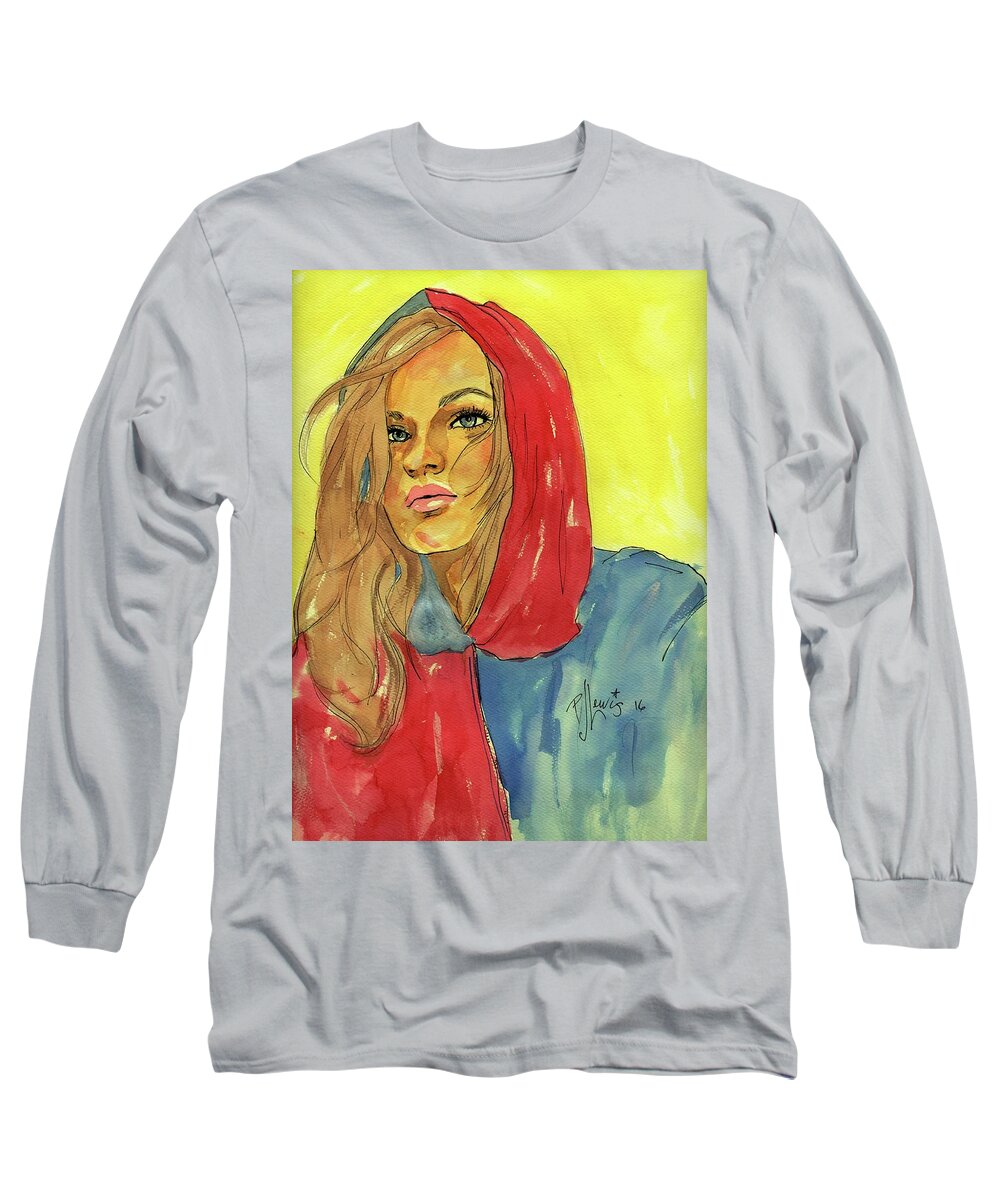 Beautiful Female Long Sleeve T-Shirt featuring the painting Hoody by PJ Lewis