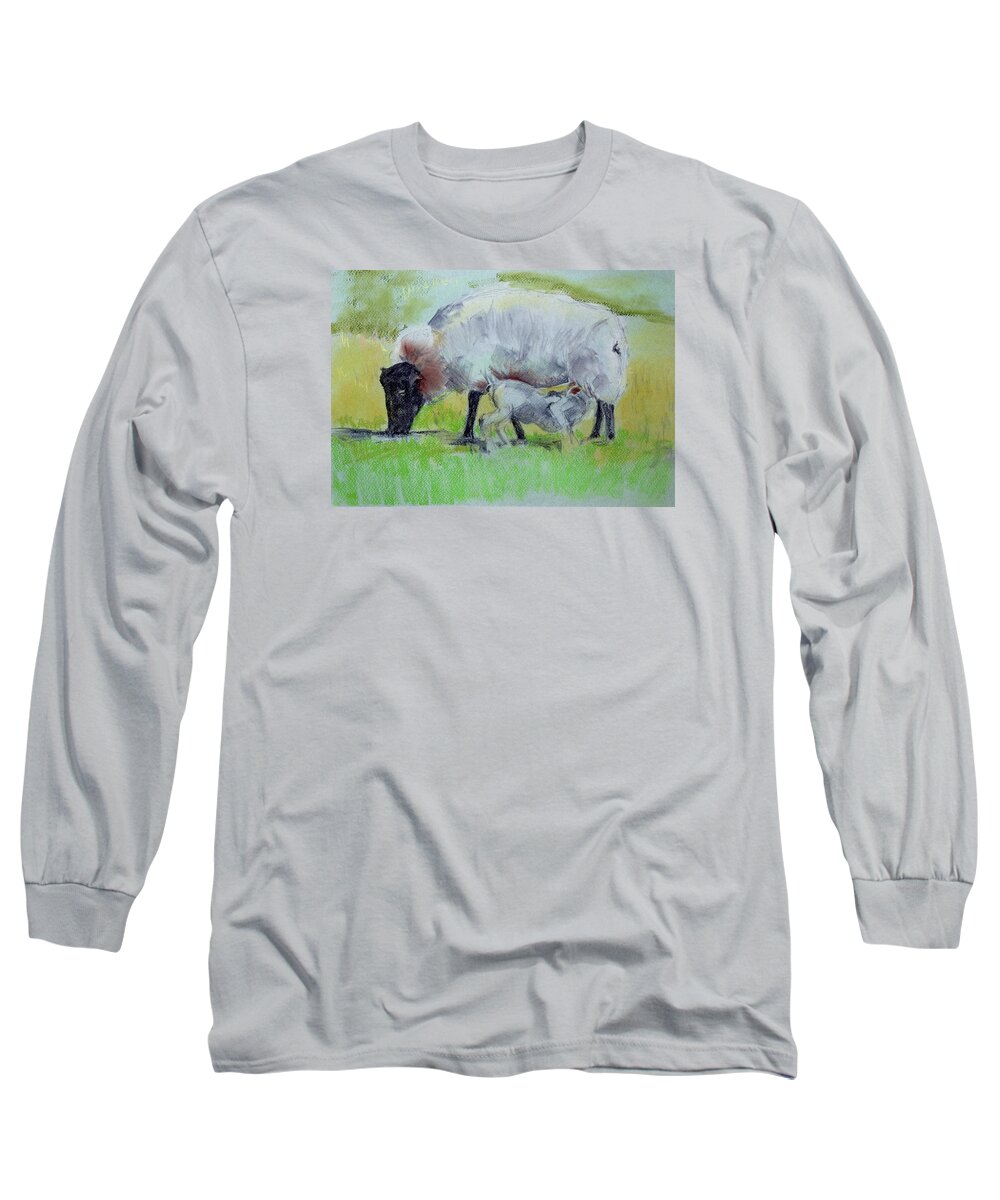  Long Sleeve T-Shirt featuring the painting Hungry Lamb by Kathleen Barnes