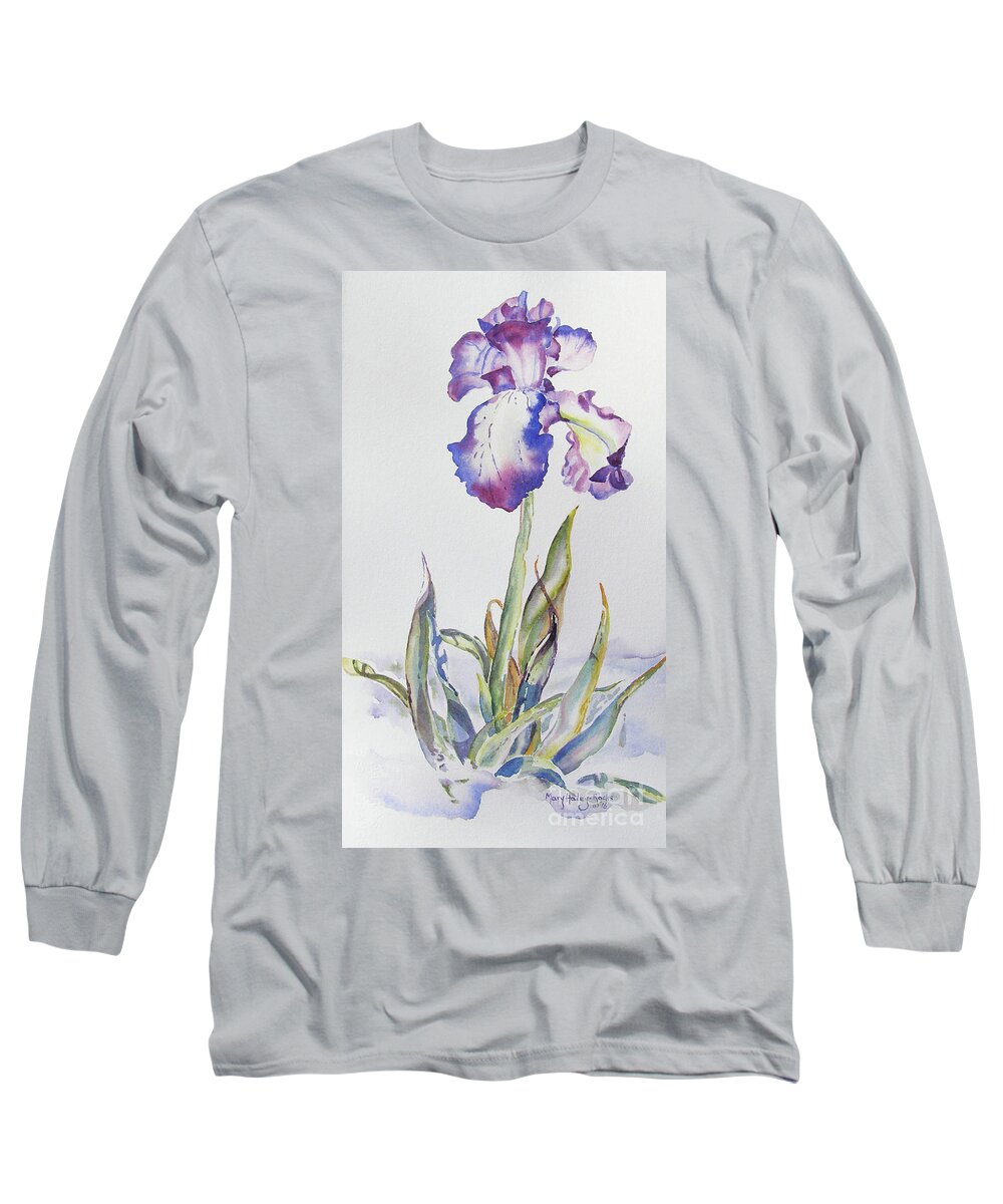 Iris Long Sleeve T-Shirt featuring the painting Iris Passion by Mary Haley-Rocks