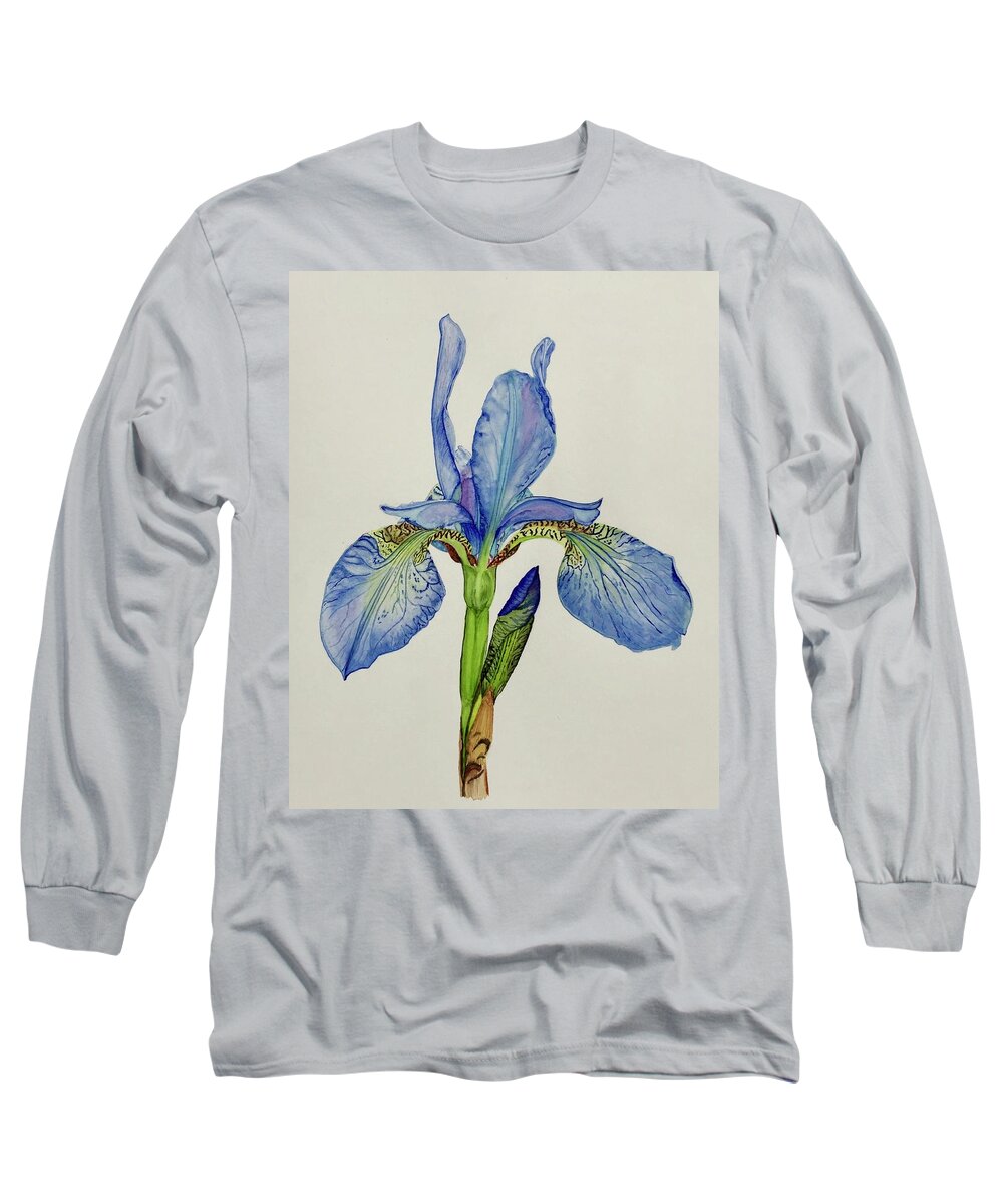 Bearded Blue Iris Long Sleeve T-Shirt featuring the painting Iris You Were Here by Sonja Jones
