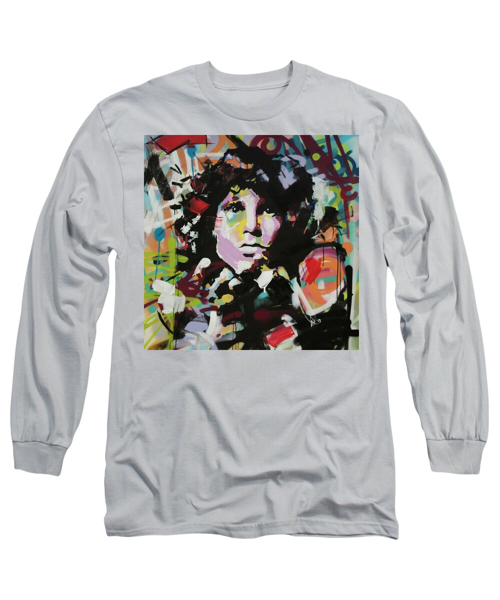 Jim Morrison Long Sleeve T-Shirt featuring the painting Jim Morrison by Richard Day
