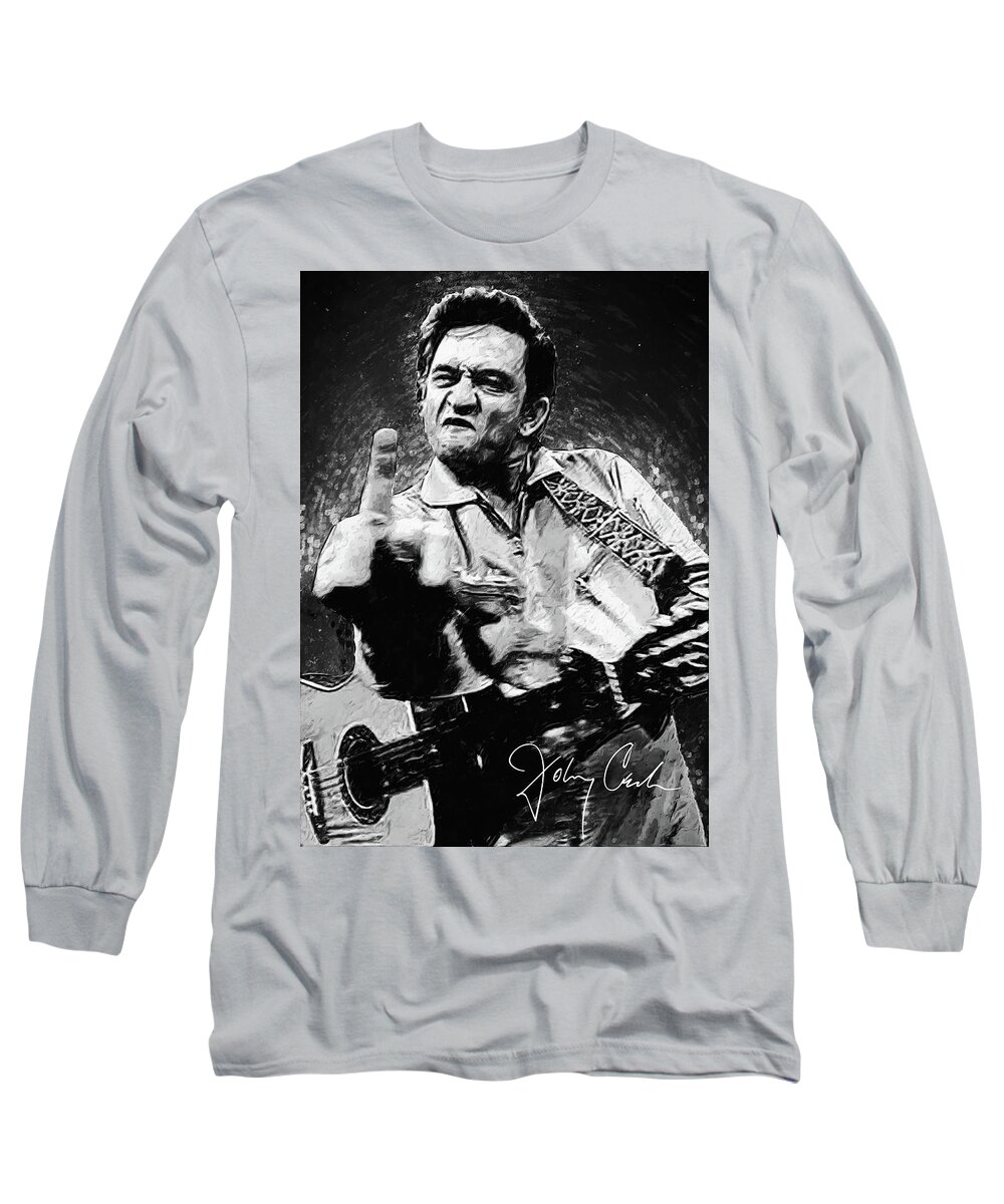 Johnny Cash Long Sleeve T-Shirt featuring the digital art Johnny Cash by Hoolst Design
