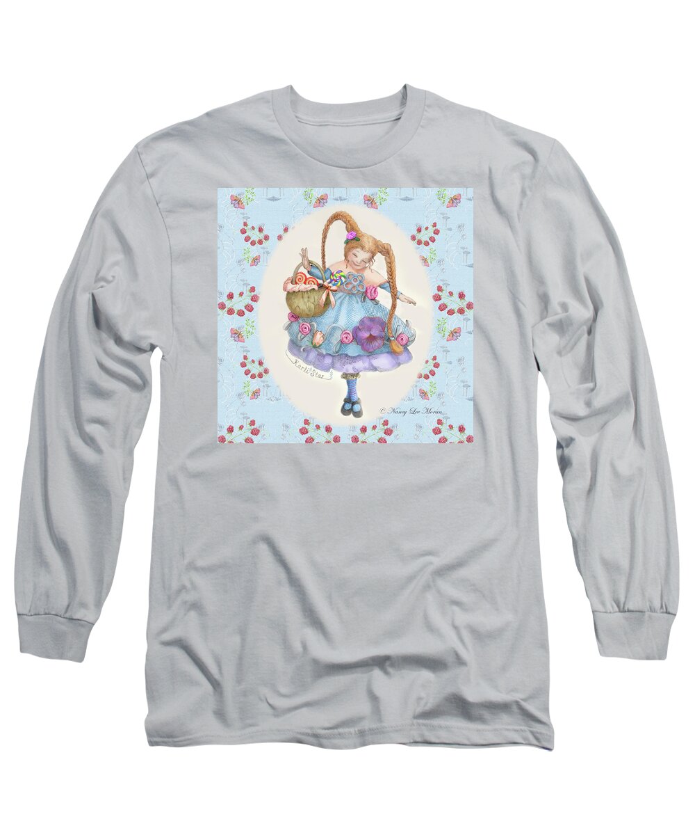 Whimsy Long Sleeve T-Shirt featuring the drawing Karli Star with Butterflies and Raspberries by Nancy Lee Moran
