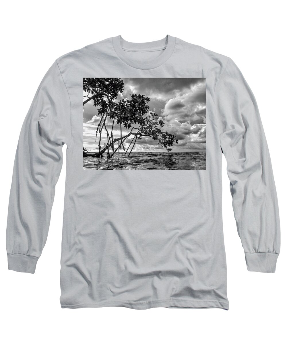 Black And White Long Sleeve T-Shirt featuring the photograph Key Largo Mangroves by Louise Lindsay