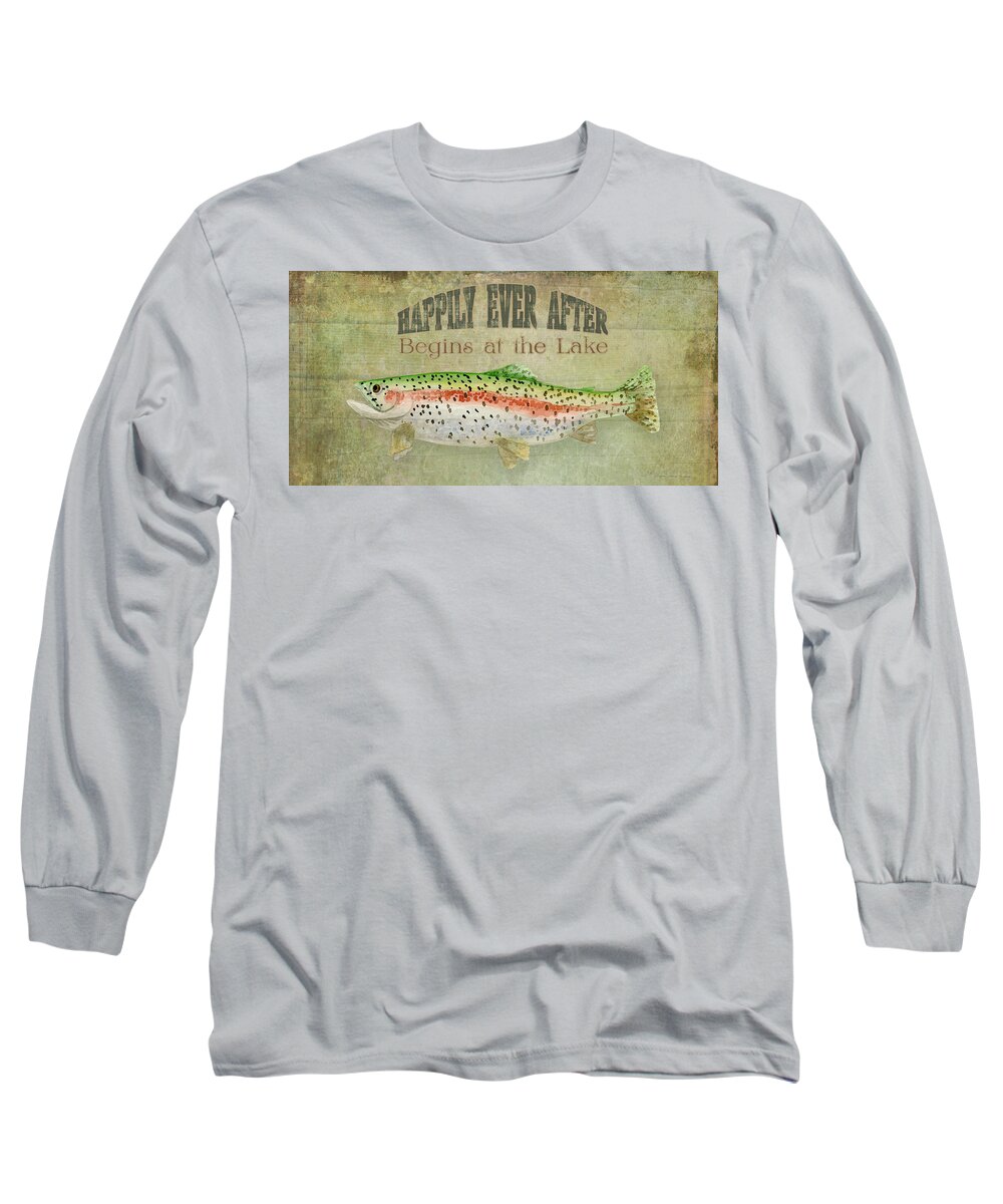 Rainbow Trout Long Sleeve T-Shirt featuring the painting Lakeside Lodge - Happily Ever After by Audrey Jeanne Roberts