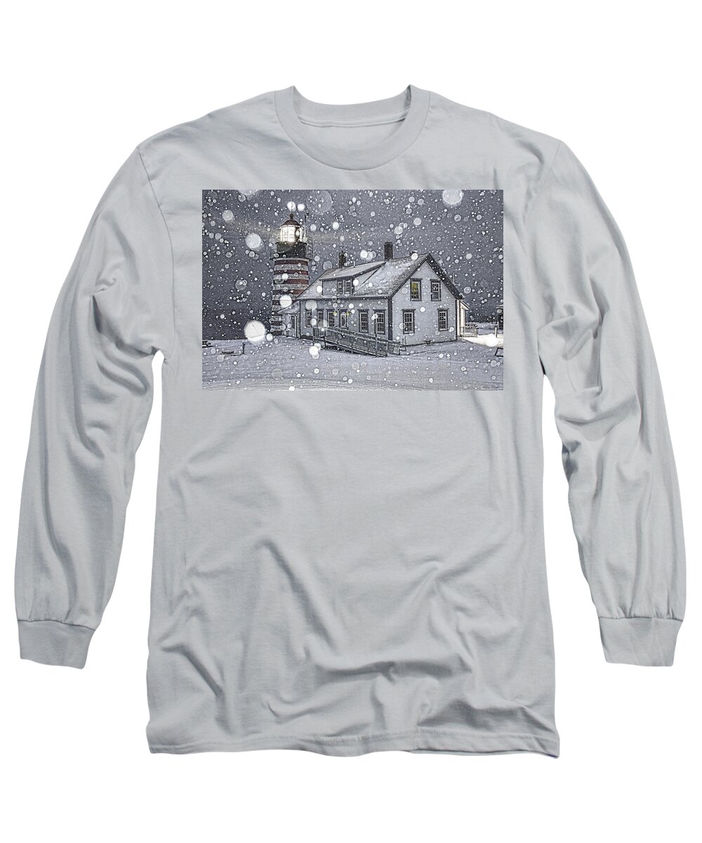 Lighthouse Long Sleeve T-Shirt featuring the photograph Let It Snow Let It Snow Let It Snow by Marty Saccone