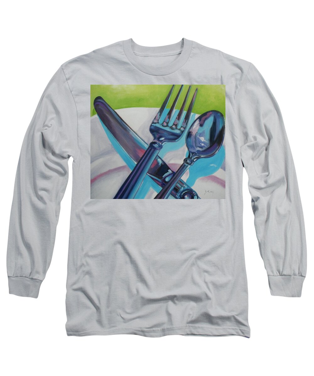 Fork Long Sleeve T-Shirt featuring the painting Let's Eat by Donna Tuten