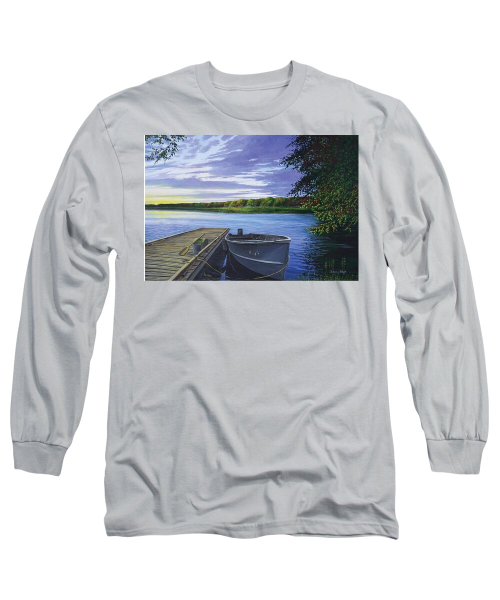 Outboard Long Sleeve T-Shirt featuring the painting Let's Go Fishing by Anthony J Padgett