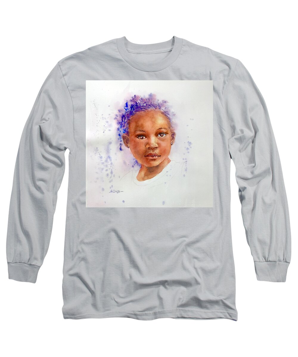 Watercolor Portrait Long Sleeve T-Shirt featuring the painting Little One by Pat Dolan