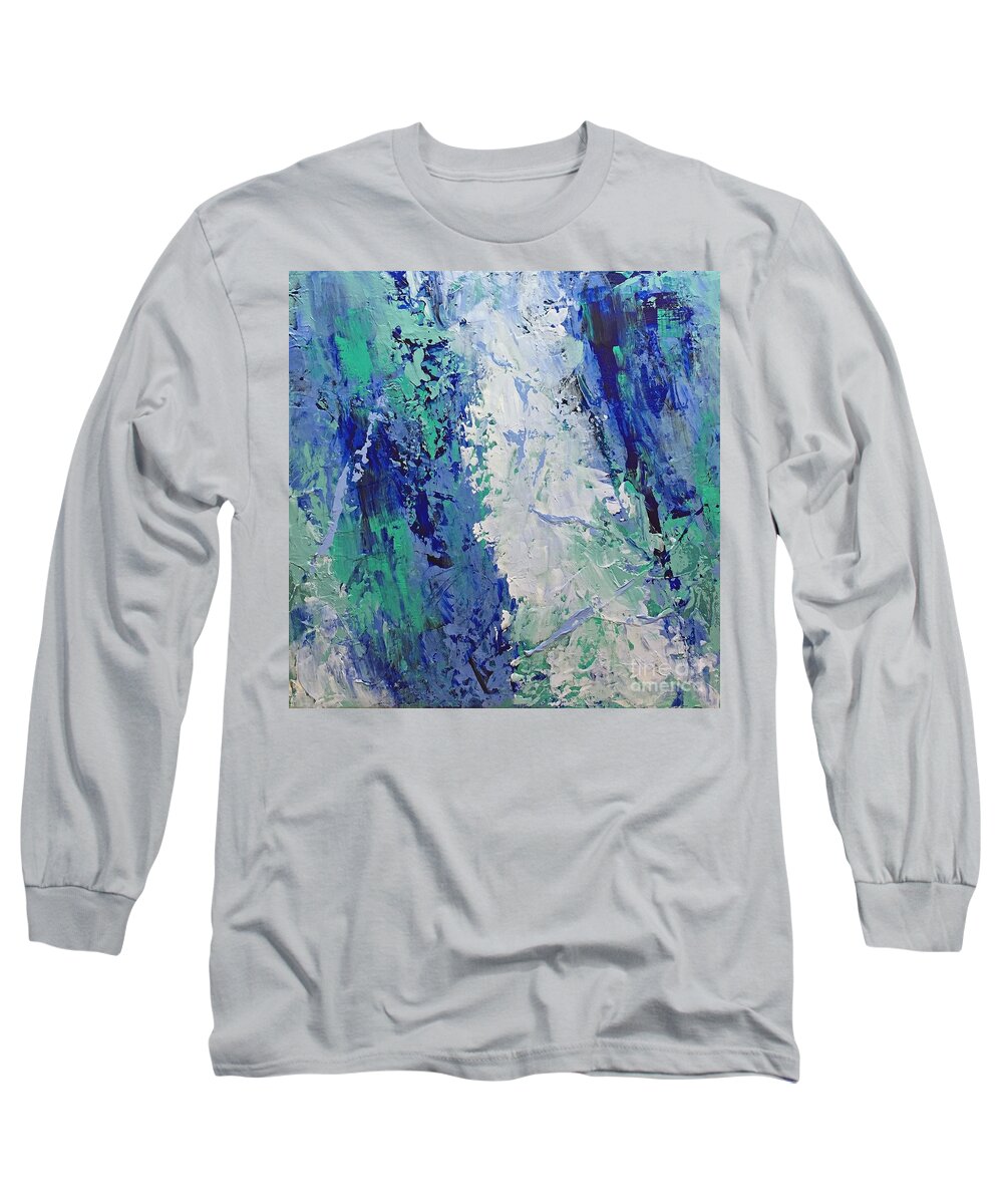 Abstract Long Sleeve T-Shirt featuring the painting Lost in Blue by Mary Mirabal