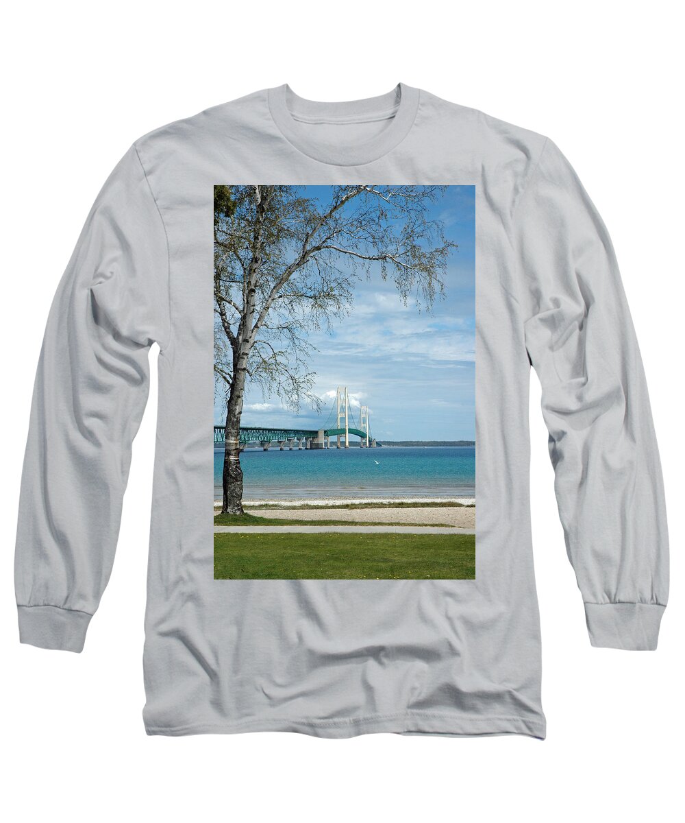 Usa Long Sleeve T-Shirt featuring the photograph Mackinac Bridge Park by LeeAnn McLaneGoetz McLaneGoetzStudioLLCcom